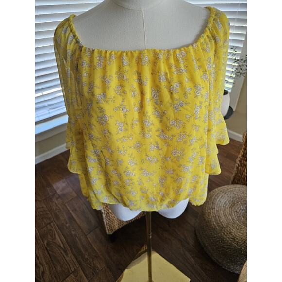 Banana Republic Yellow Floral Balloon Sleeve Blouse Women's Size S NWT - Picture 3 of 10